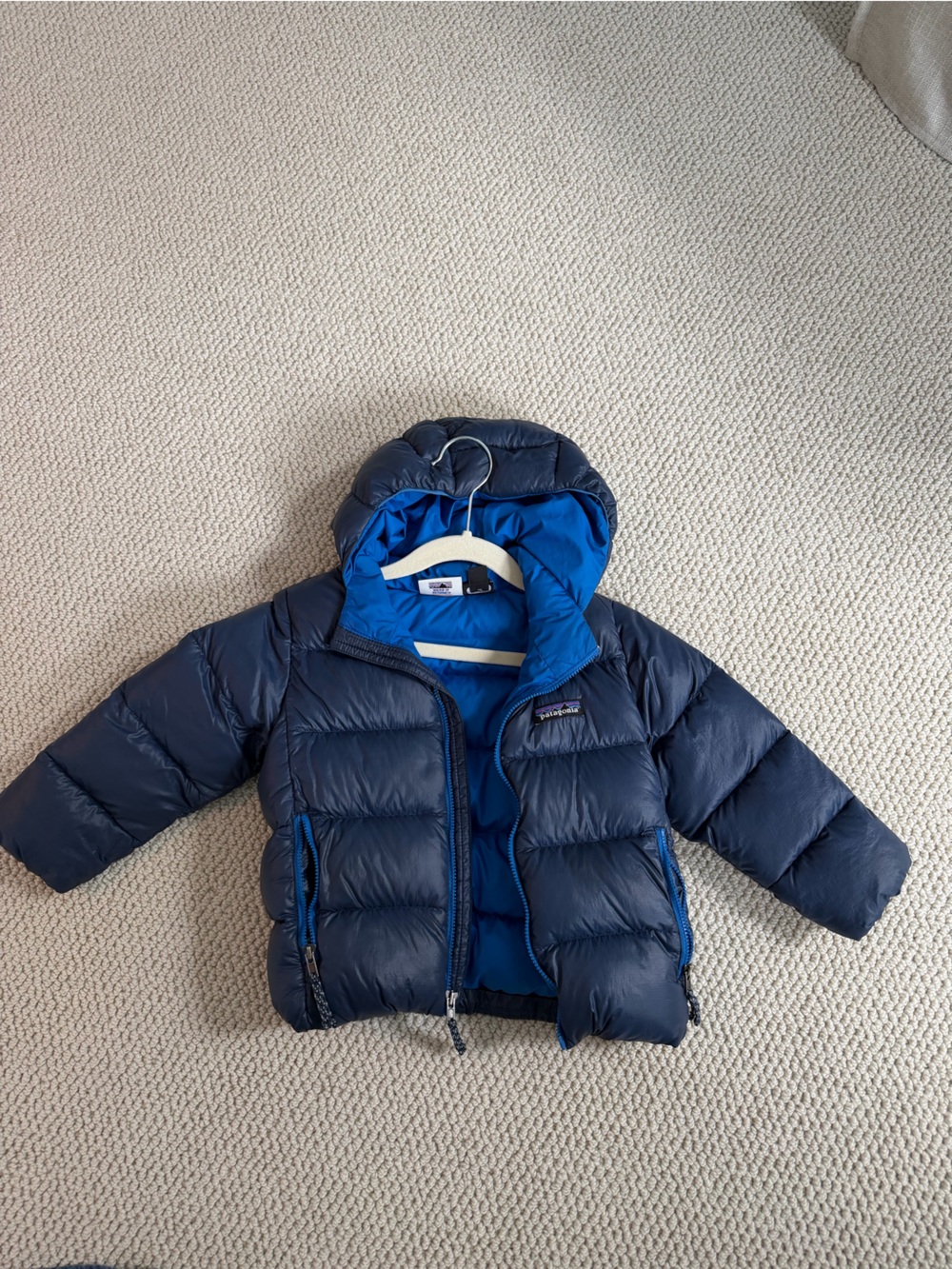 Patagonia Kids Navy and Bright Blue Puffer Jacket